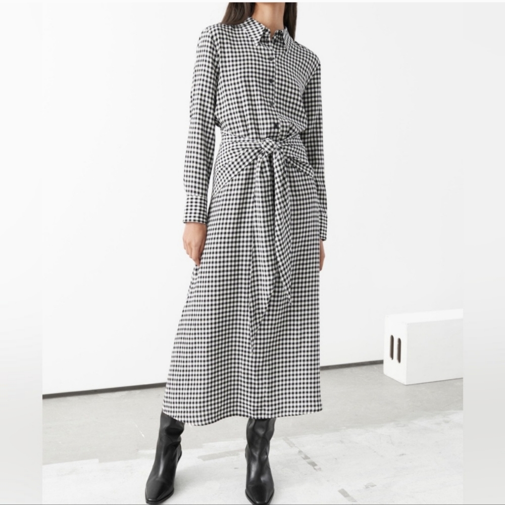 & Other Stories Black and White Gingham Midi Dress